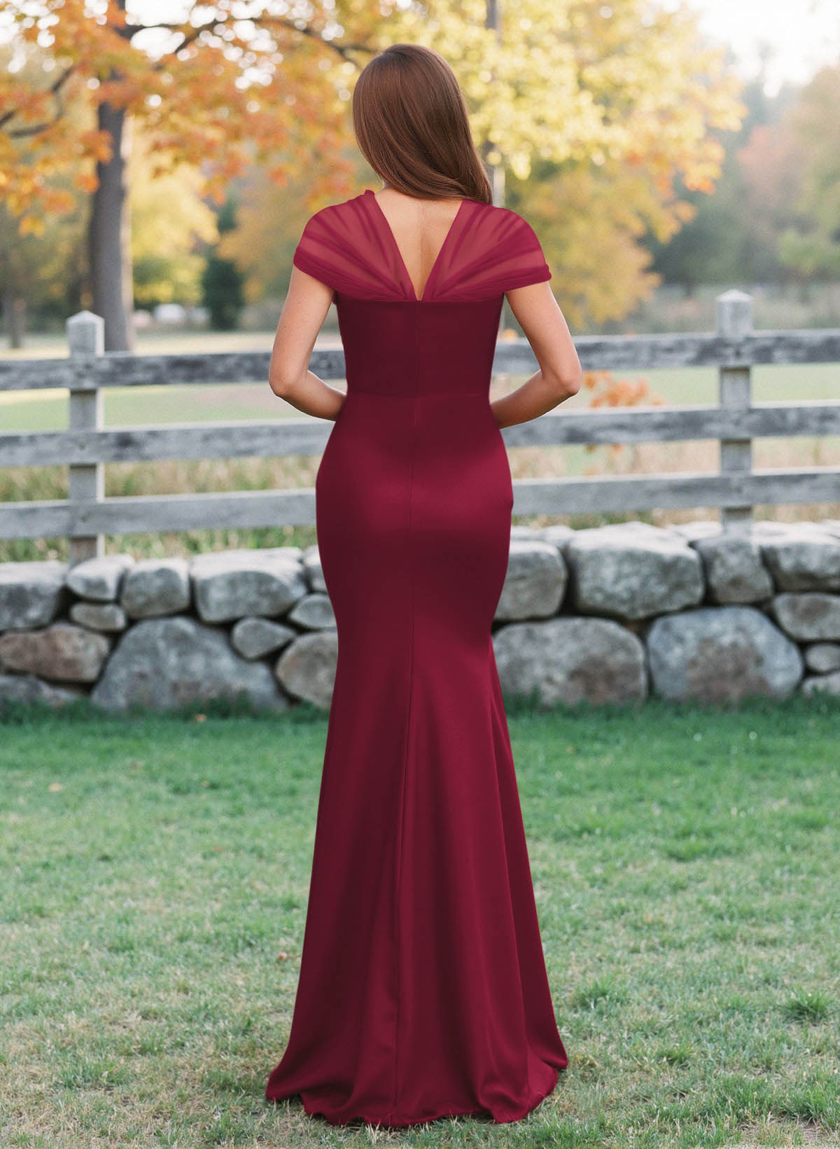 Elegant V-Neck Floor-Length Mermaid Satin/Tulle Bridesmaid Dresses, product image 15
