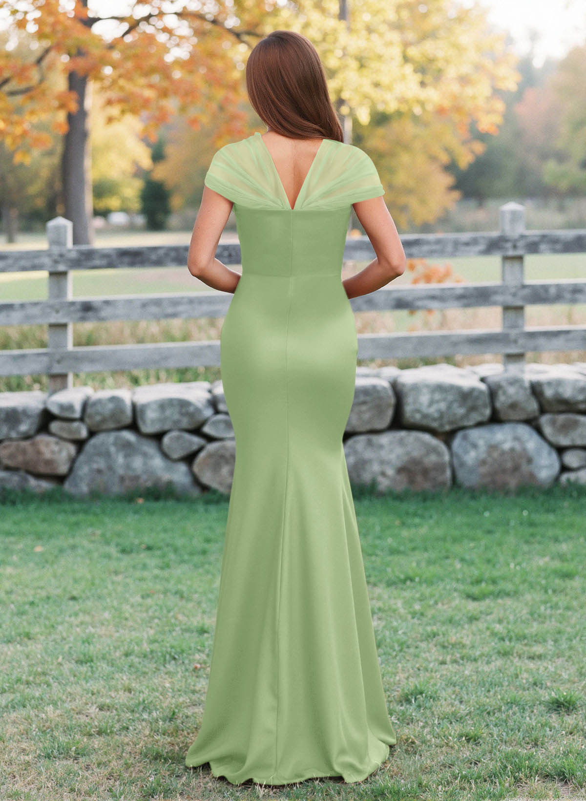 Elegant V-Neck Floor-Length Mermaid Satin/Tulle Bridesmaid Dresses, product image 21