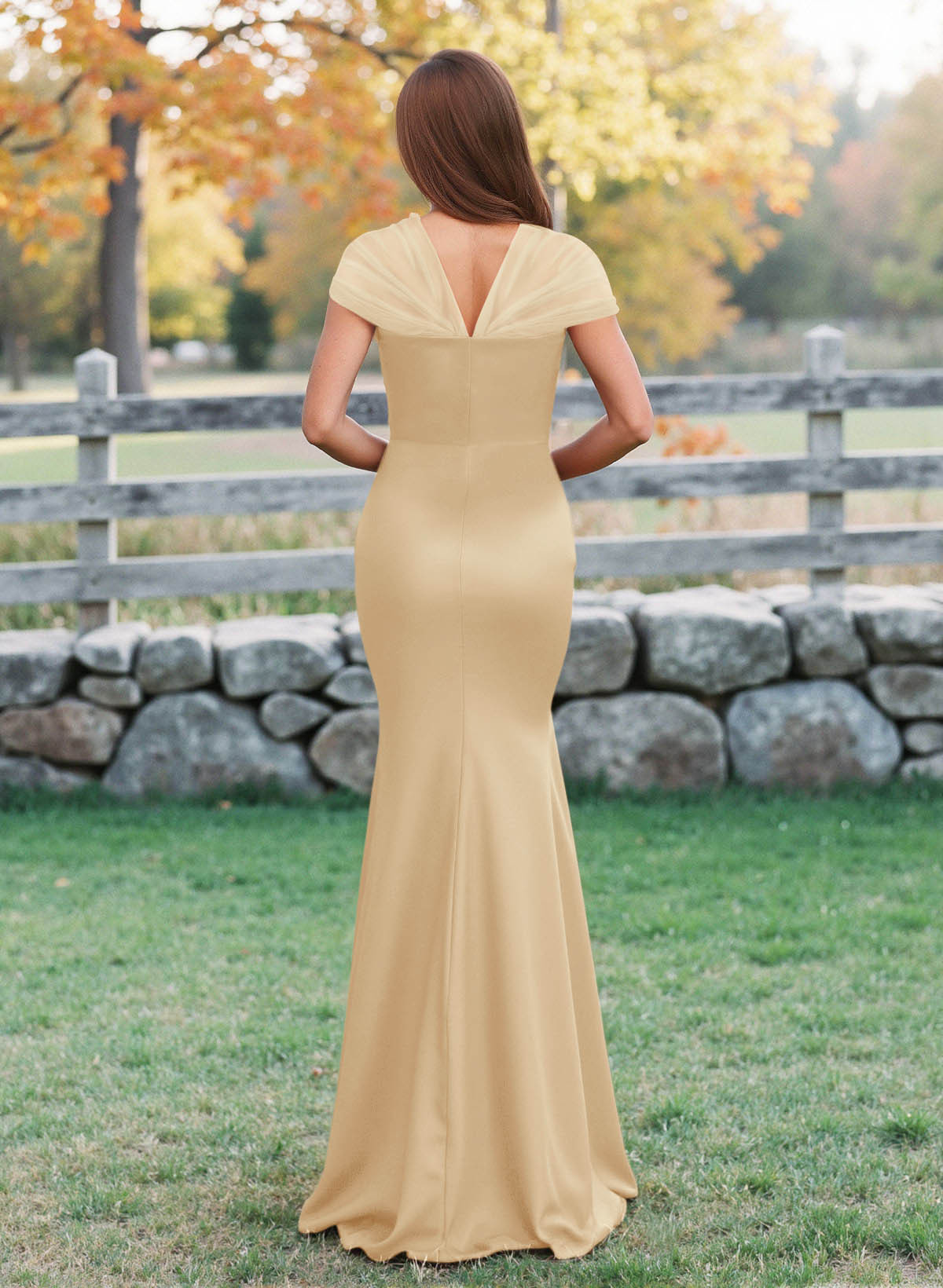 Elegant V-Neck Floor-Length Mermaid Satin/Tulle Bridesmaid Dresses, product image 24