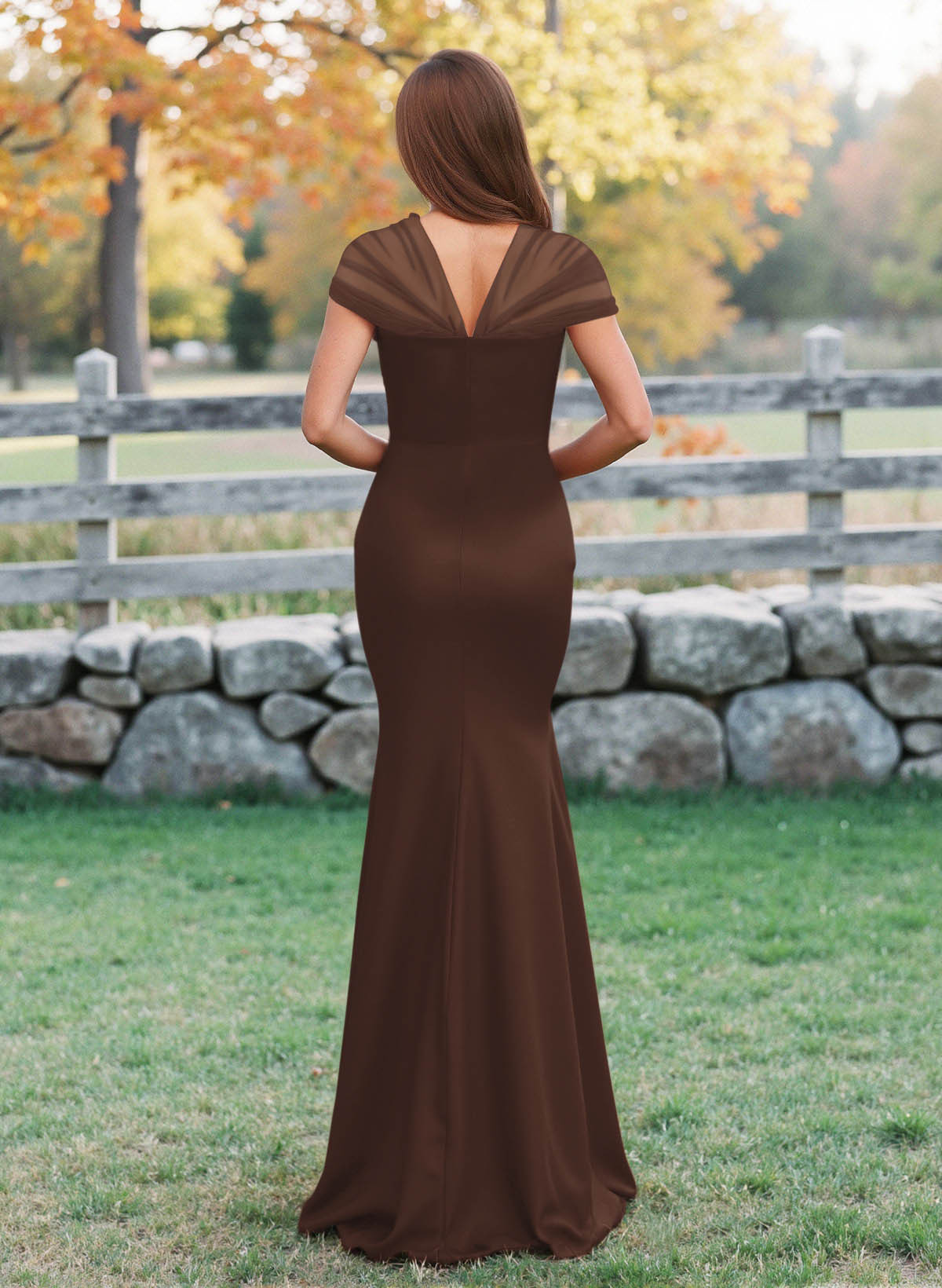 Elegant V-Neck Floor-Length Mermaid Satin/Tulle Bridesmaid Dresses, product image 27