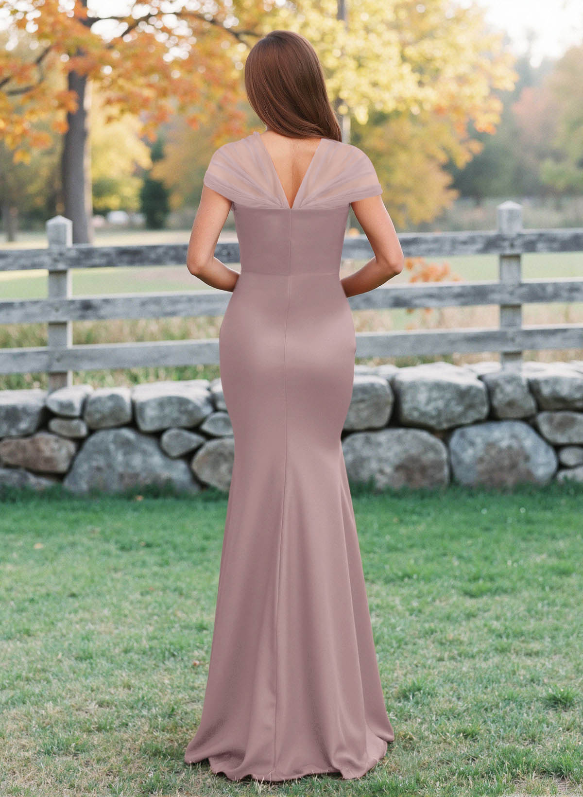 Elegant V-Neck Floor-Length Mermaid Satin/Tulle Bridesmaid Dresses, product image 39