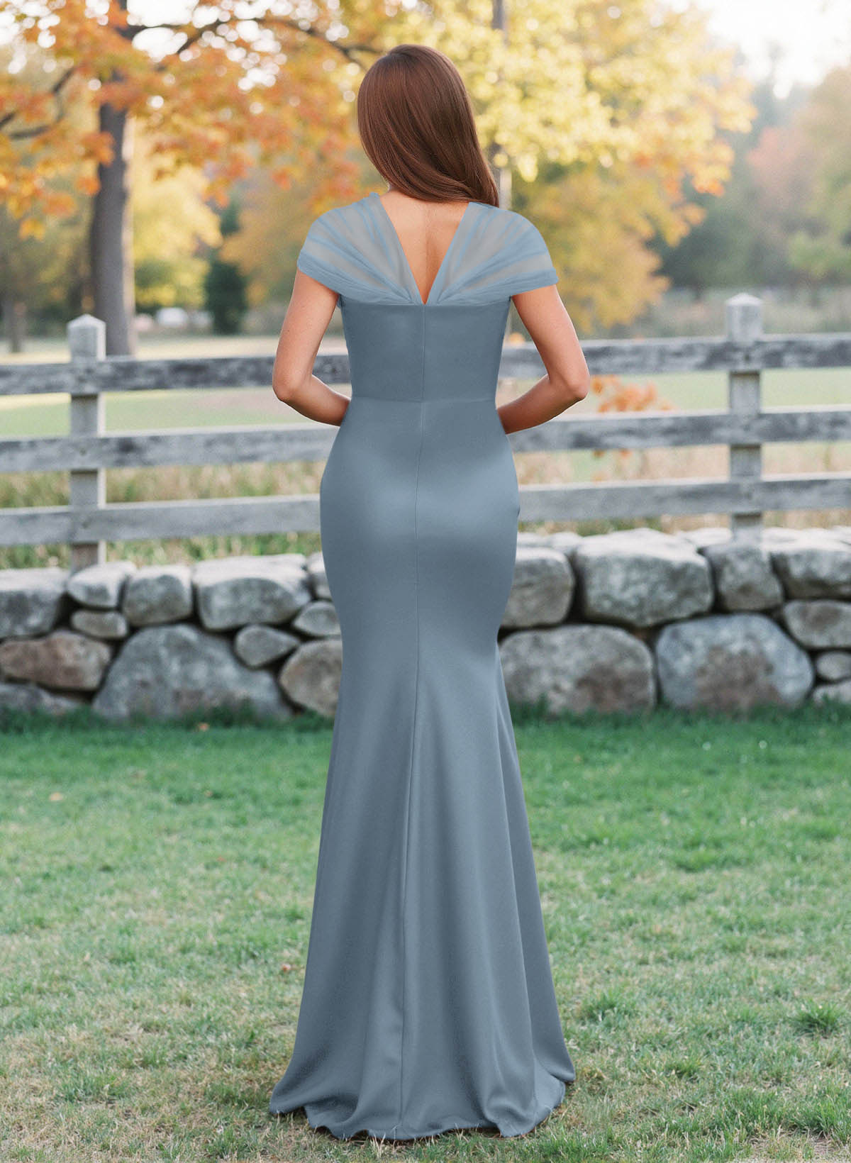 Elegant V-Neck Floor-Length Mermaid Satin/Tulle Bridesmaid Dresses, product image 42