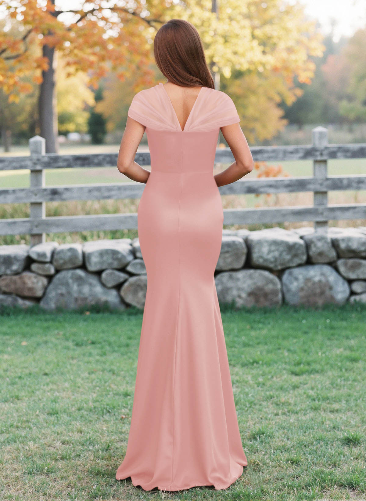 Elegant V-Neck Floor-Length Mermaid Satin/Tulle Bridesmaid Dresses, product image 45
