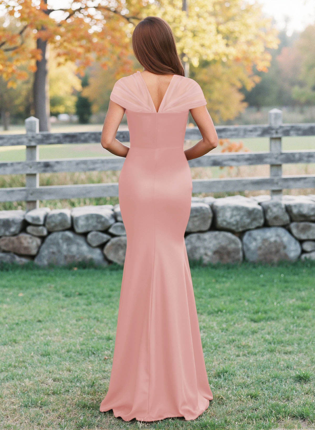 Elegant V-Neck Floor-Length Mermaid Satin/Tulle Bridesmaid Dresses, product image 45
