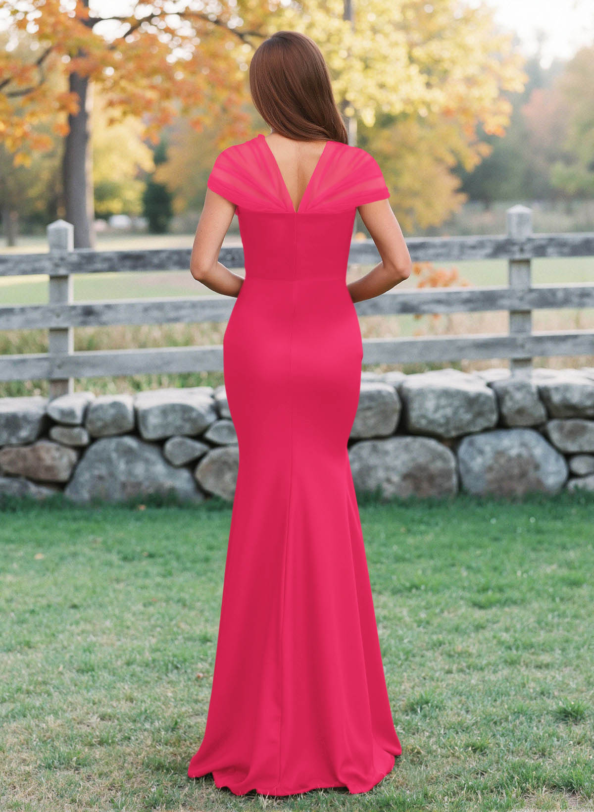 Elegant V-Neck Floor-Length Mermaid Satin/Tulle Bridesmaid Dresses, product image 57