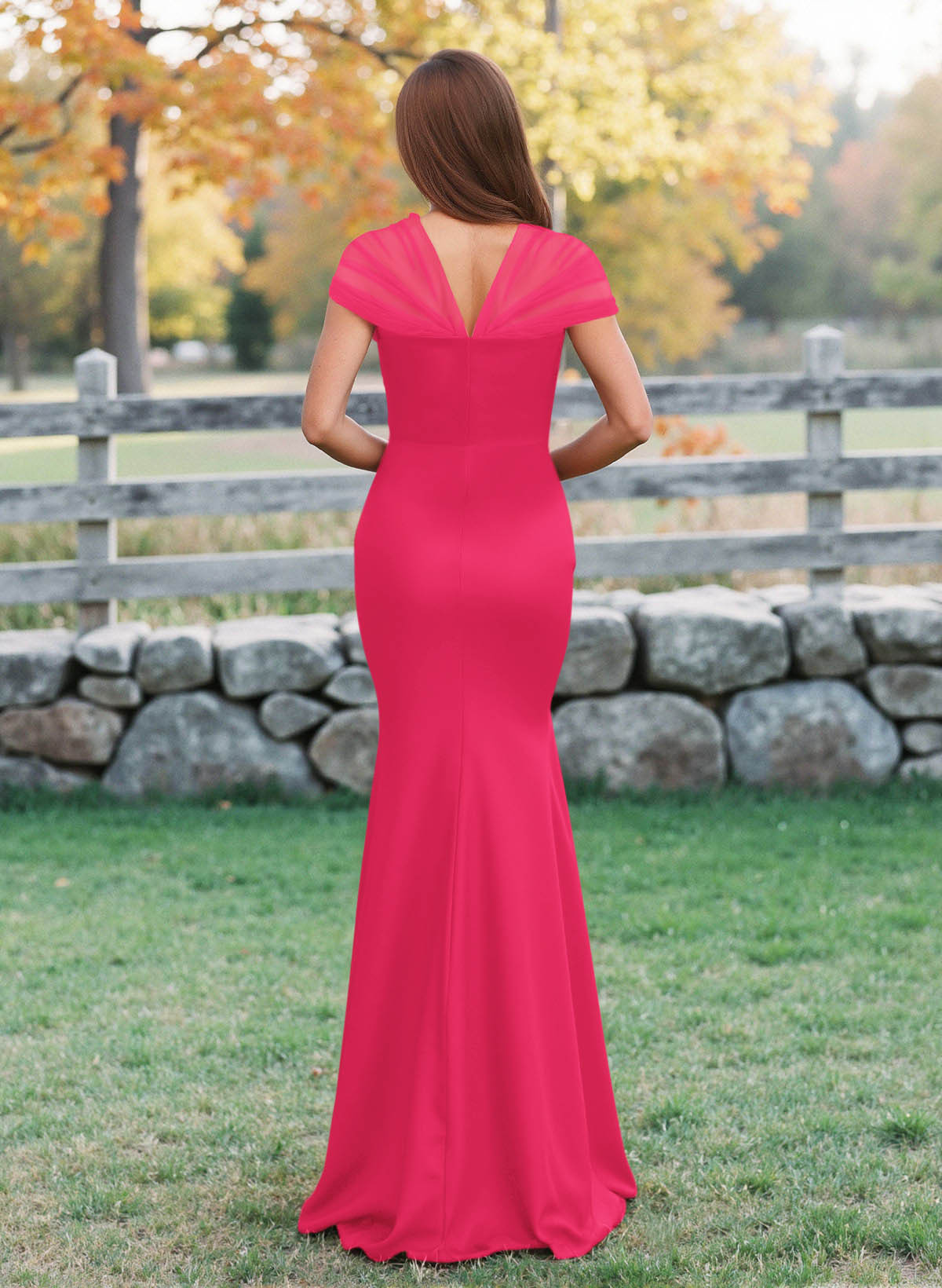 Elegant V-Neck Floor-Length Mermaid Satin/Tulle Bridesmaid Dresses, product image 57