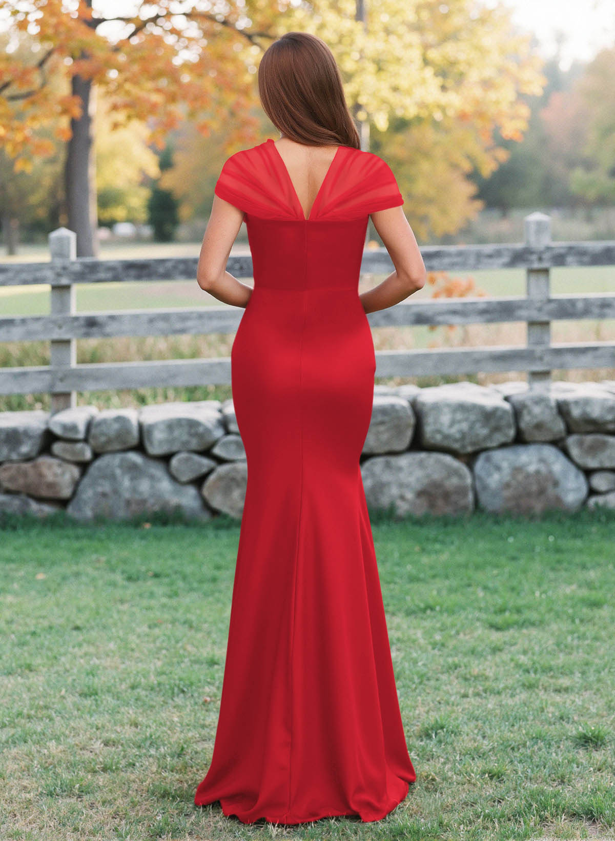 Elegant V-Neck Floor-Length Mermaid Satin/Tulle Bridesmaid Dresses, product image 90