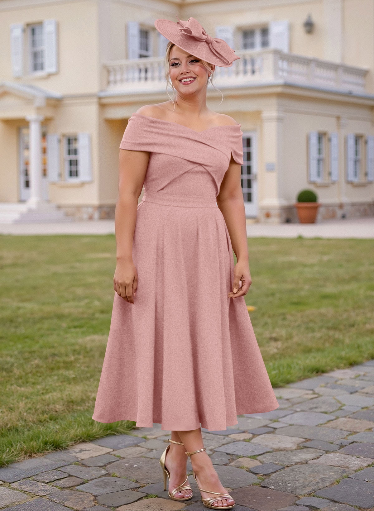 Off-The-Shoulder Tea-Length A-Line Mother Of The Bride Dresses