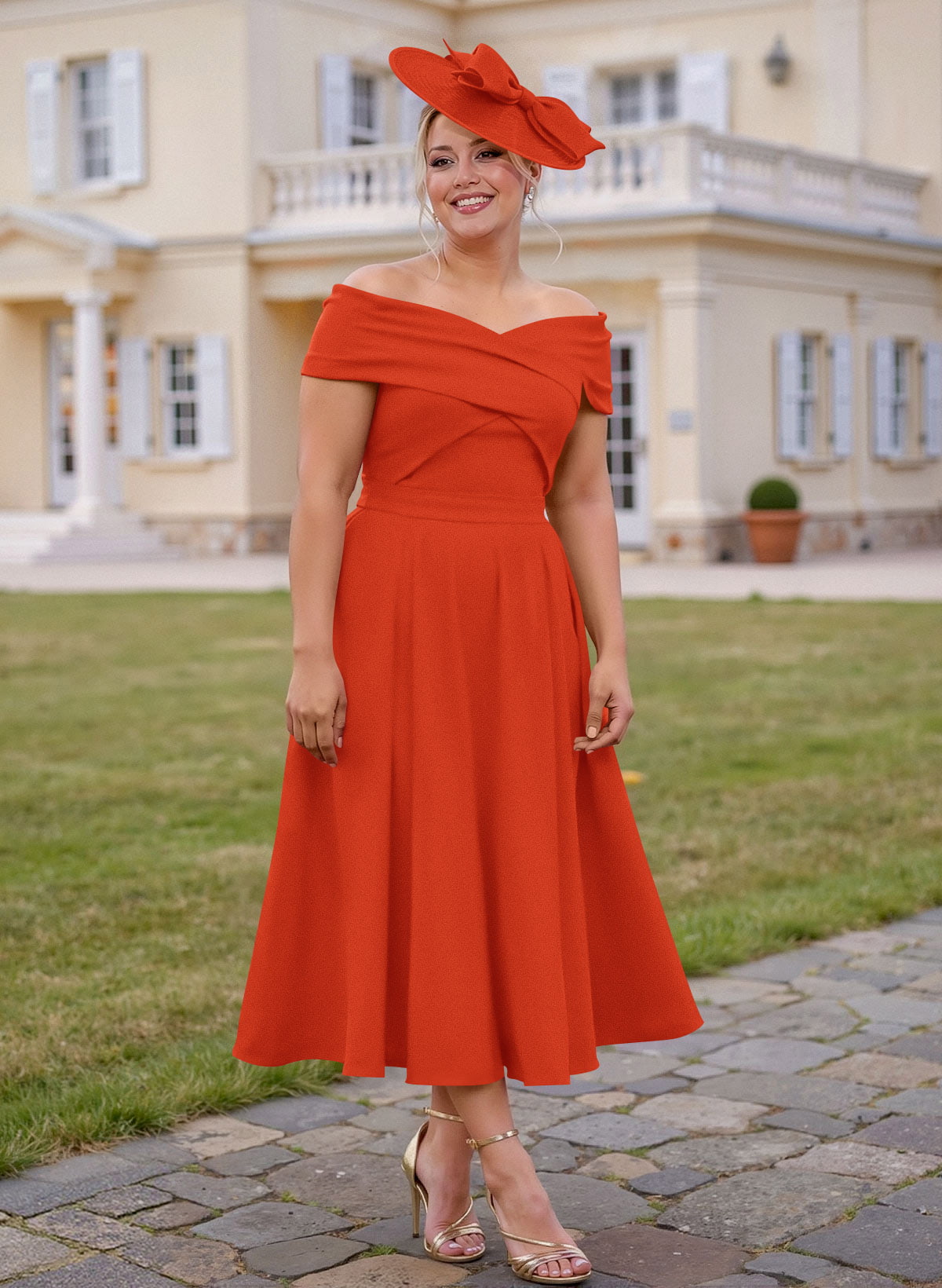 Off-The-Shoulder Tea-Length A-Line Mother Of The Bride Dresses