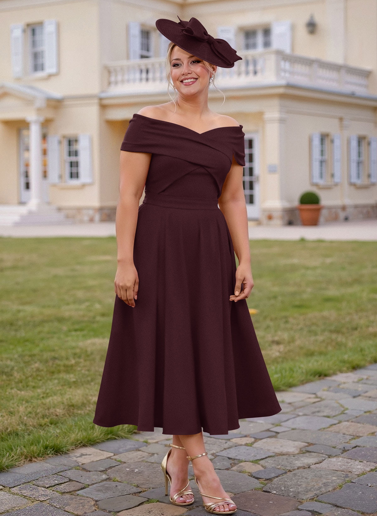 Off-The-Shoulder Tea-Length A-Line Mother Of The Bride Dresses