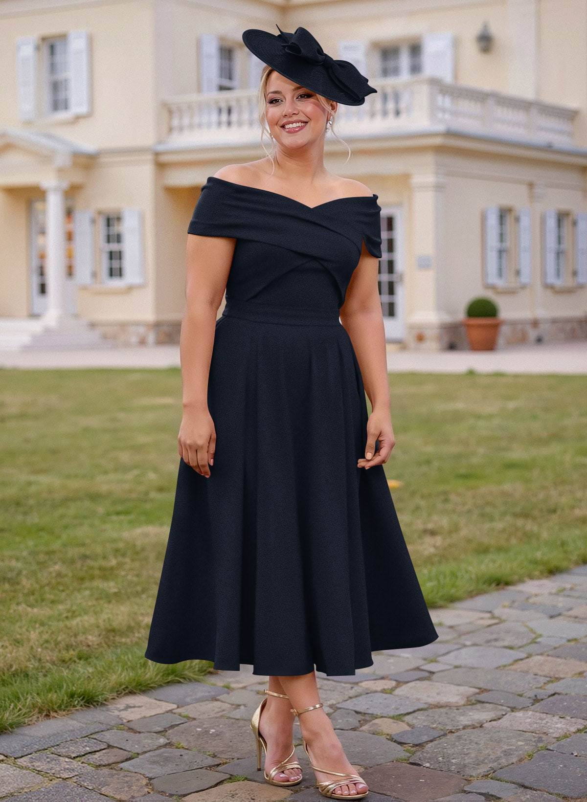 Off-The-Shoulder Tea-Length A-Line Mother Of The Bride Dresses