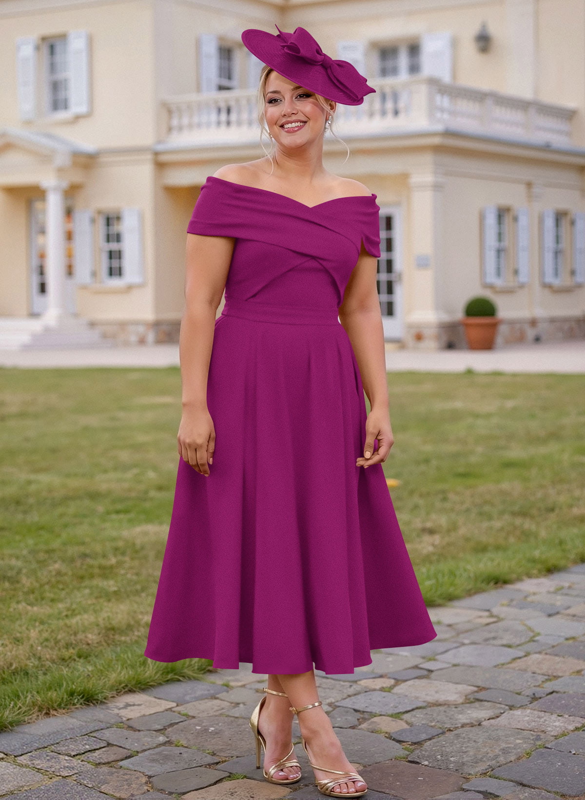Off-The-Shoulder Tea-Length A-Line Mother Of The Bride Dresses