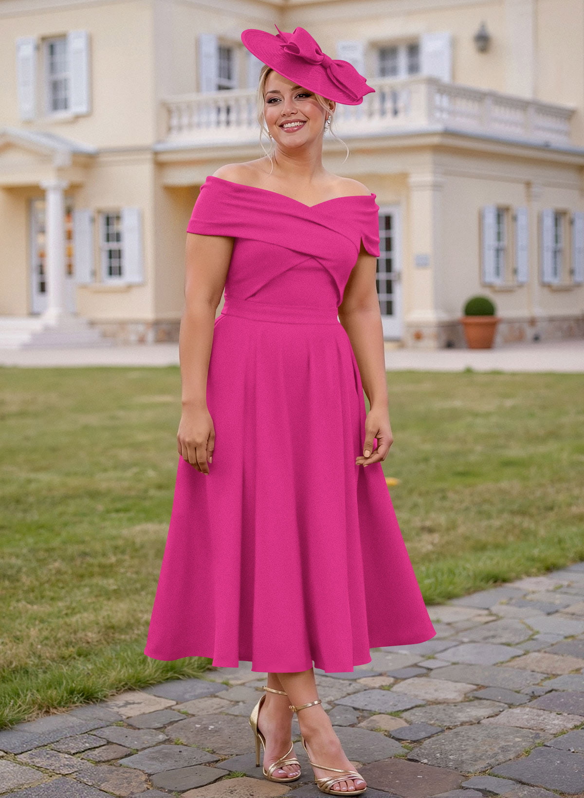 Off-The-Shoulder Tea-Length A-Line Mother Of The Bride Dresses