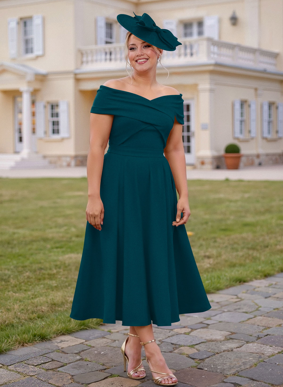 Off-The-Shoulder Tea-Length A-Line Mother Of The Bride Dresses
