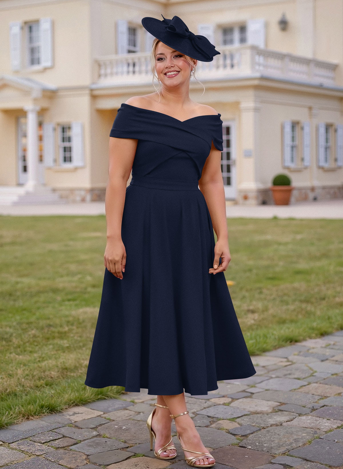 Off-The-Shoulder Tea-Length A-Line Mother Of The Bride Dresses