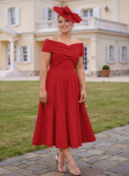 Off-The-Shoulder Tea-Length A-Line Mother Of The Bride Dresses