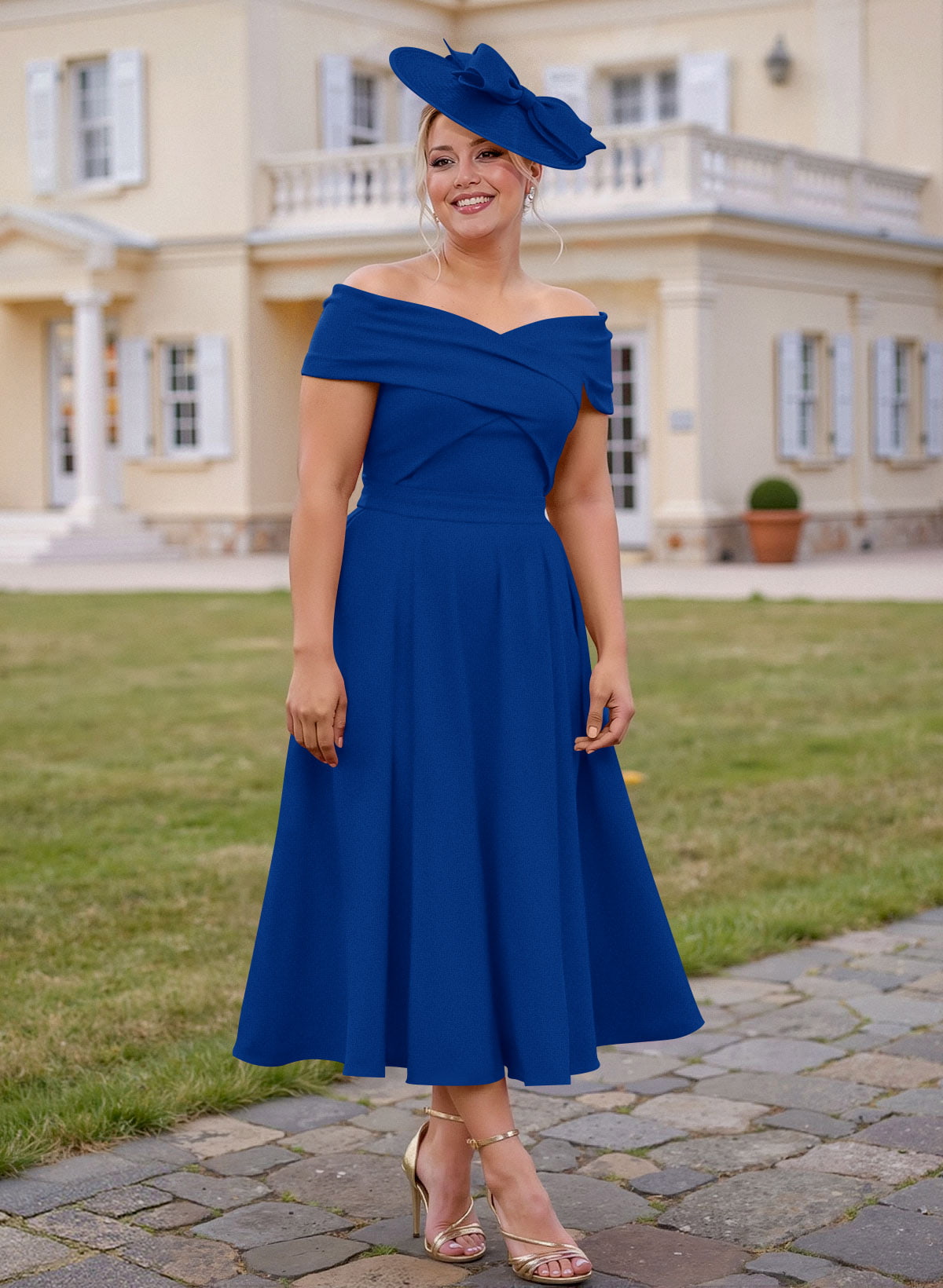 Off-The-Shoulder Tea-Length A-Line Mother Of The Bride Dresses