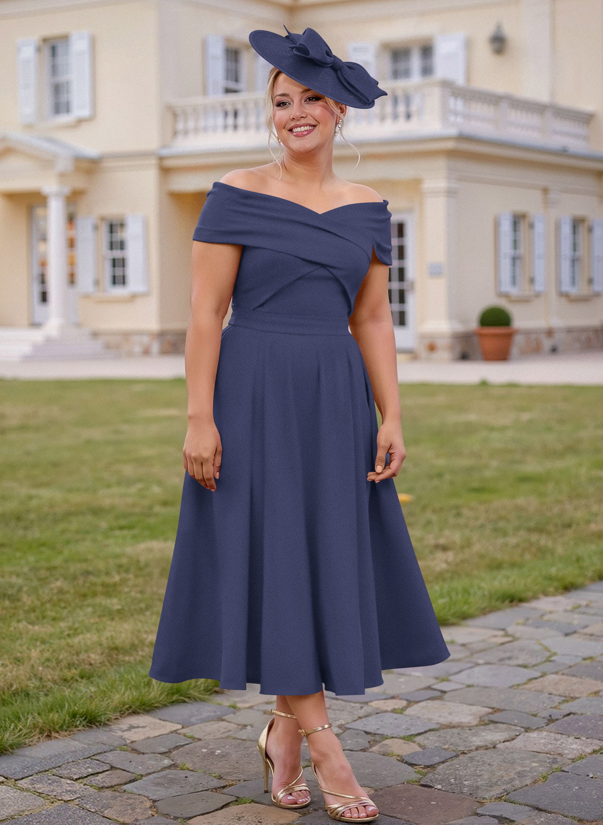 Off-The-Shoulder Tea-Length A-Line Mother Of The Bride Dresses