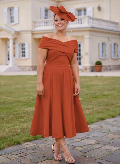 Off-The-Shoulder Tea-Length A-Line Mother Of The Bride Dresses