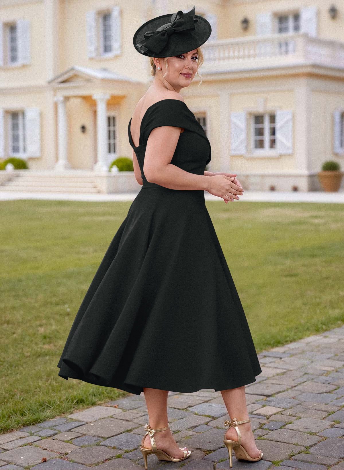 Off-The-Shoulder Tea-Length A-Line Mother Of The Bride Dresses
