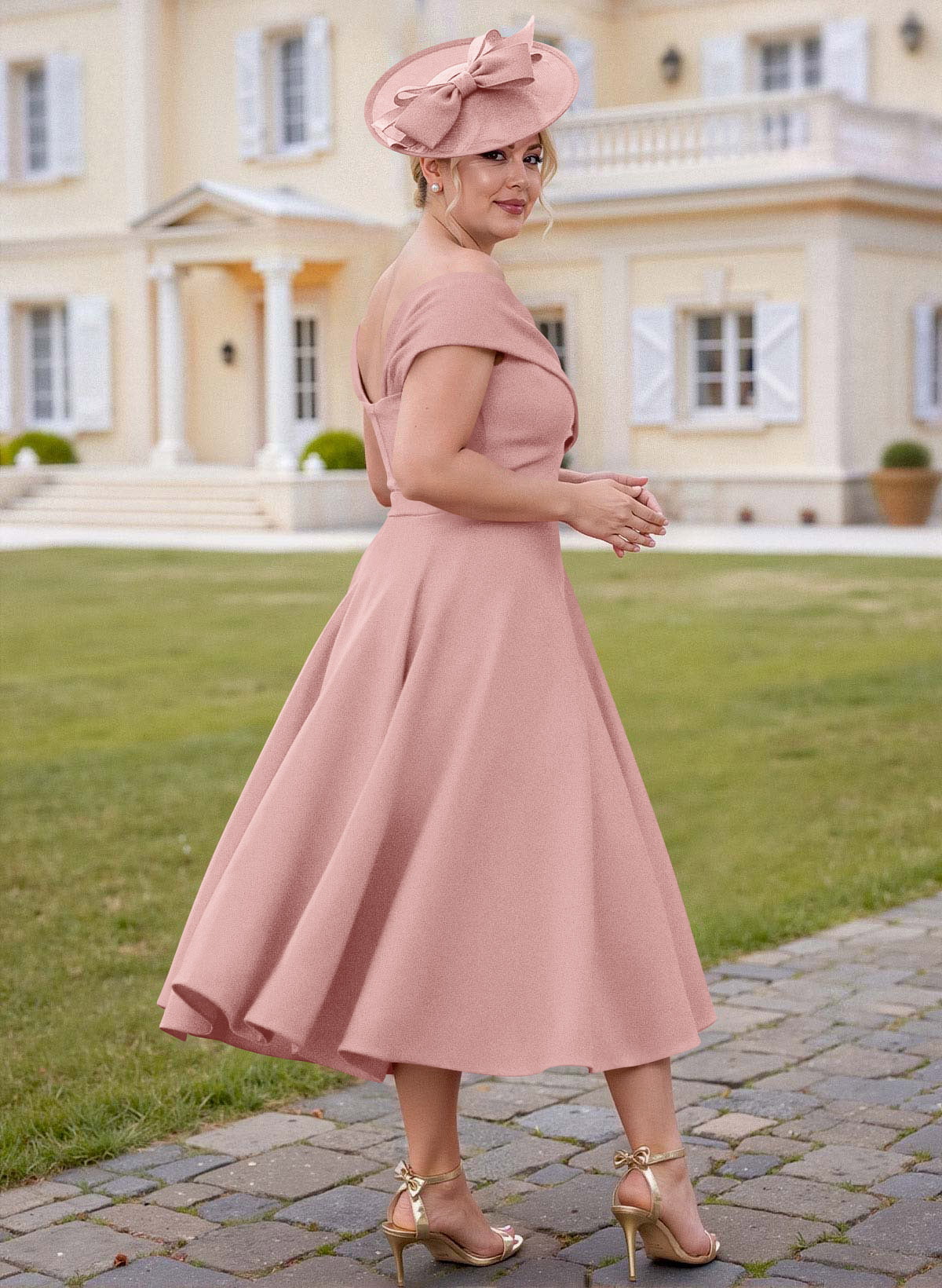 Off-The-Shoulder Tea-Length A-Line Mother Of The Bride Dresses