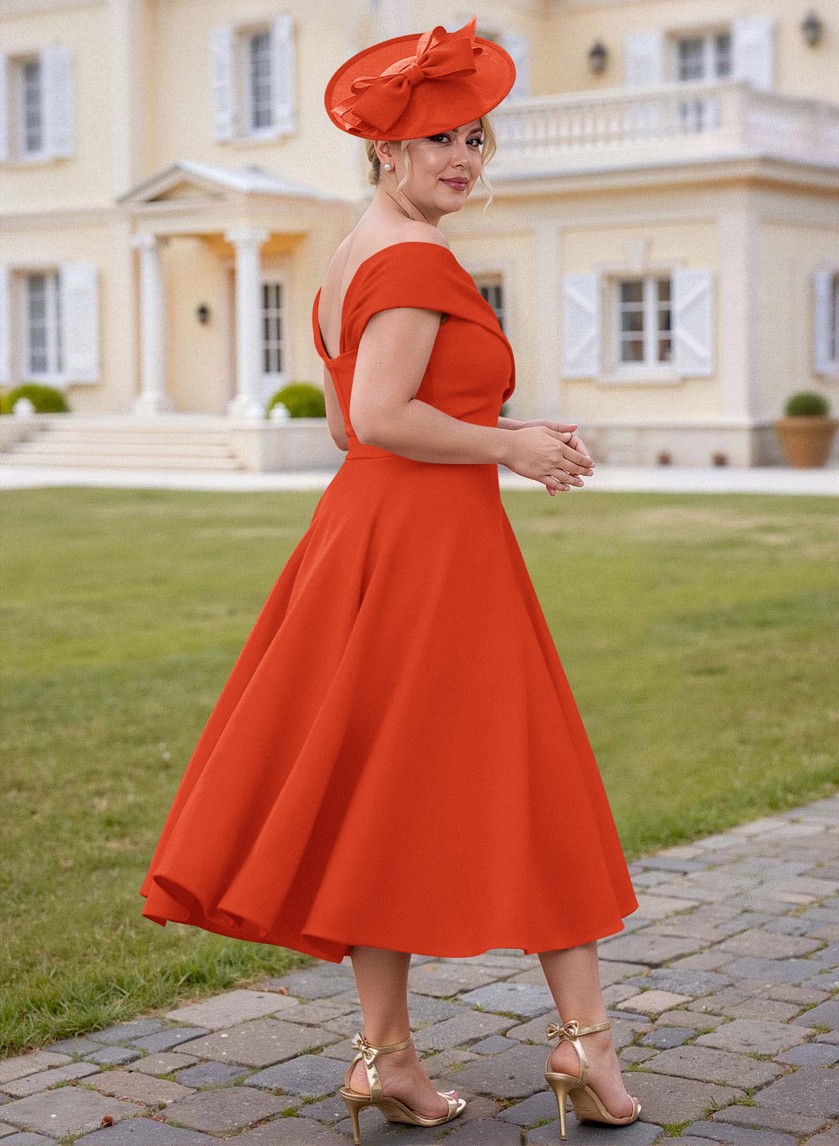 Off-The-Shoulder Tea-Length A-Line Mother Of The Bride Dresses