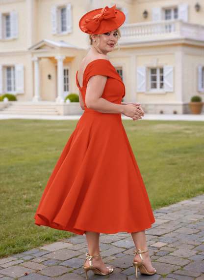 Off-The-Shoulder Tea-Length A-Line Mother Of The Bride Dresses