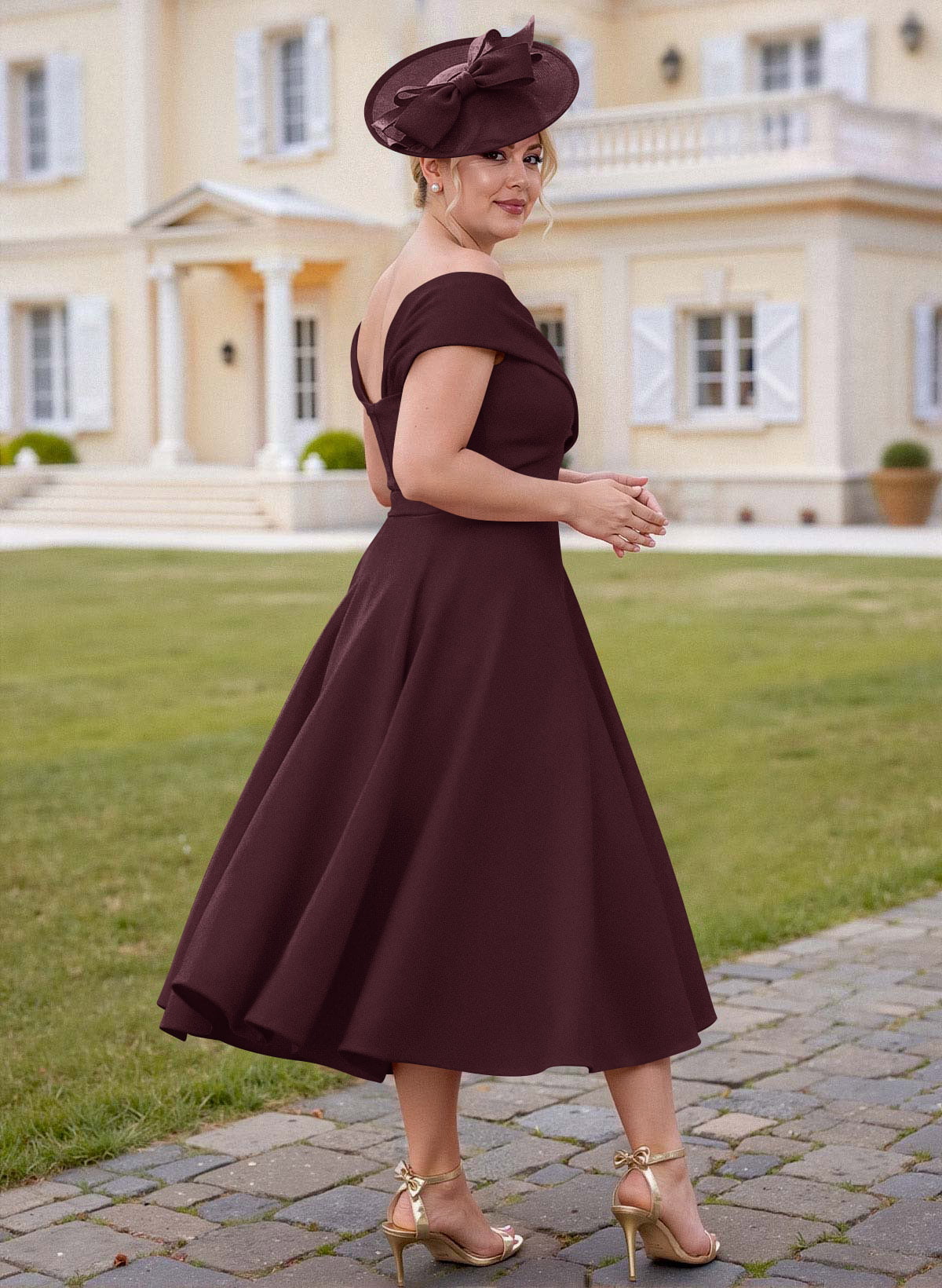 Off-The-Shoulder Tea-Length A-Line Mother Of The Bride Dresses
