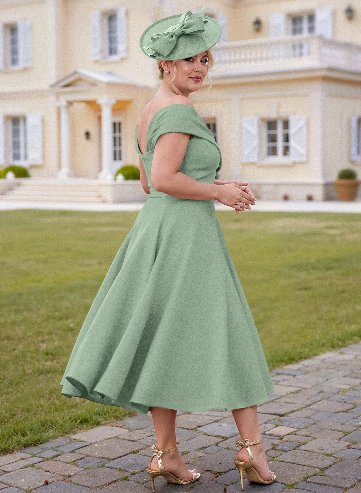 Off-The-Shoulder Tea-Length A-Line Mother Of The Bride Dresses