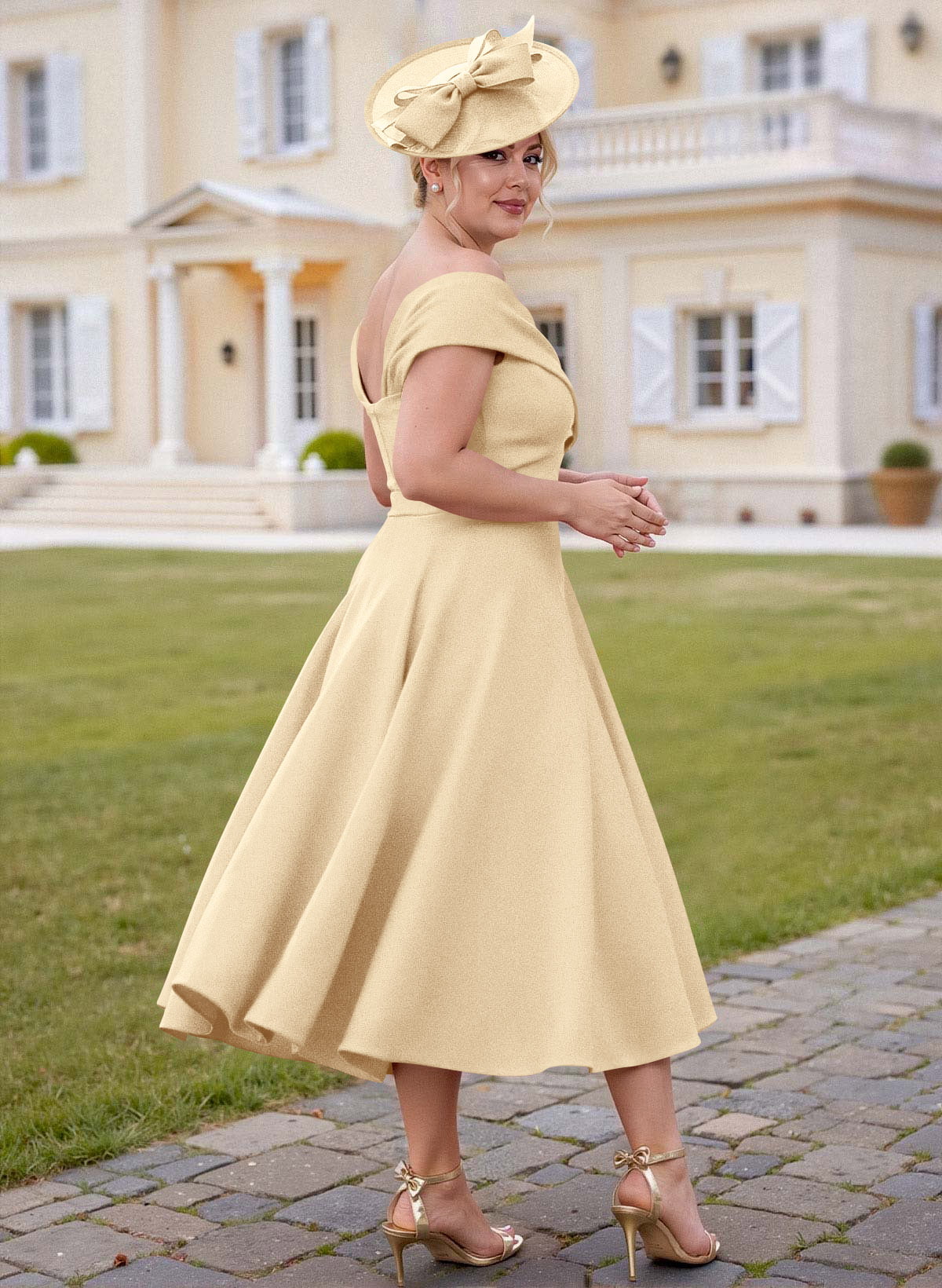 Off-The-Shoulder Tea-Length A-Line Mother Of The Bride Dresses