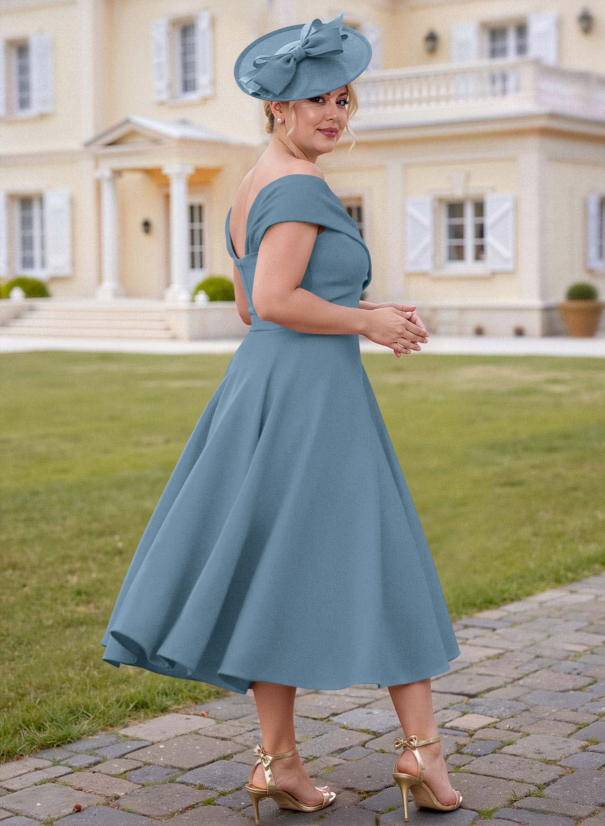 Off-The-Shoulder Tea-Length A-Line Mother Of The Bride Dresses
