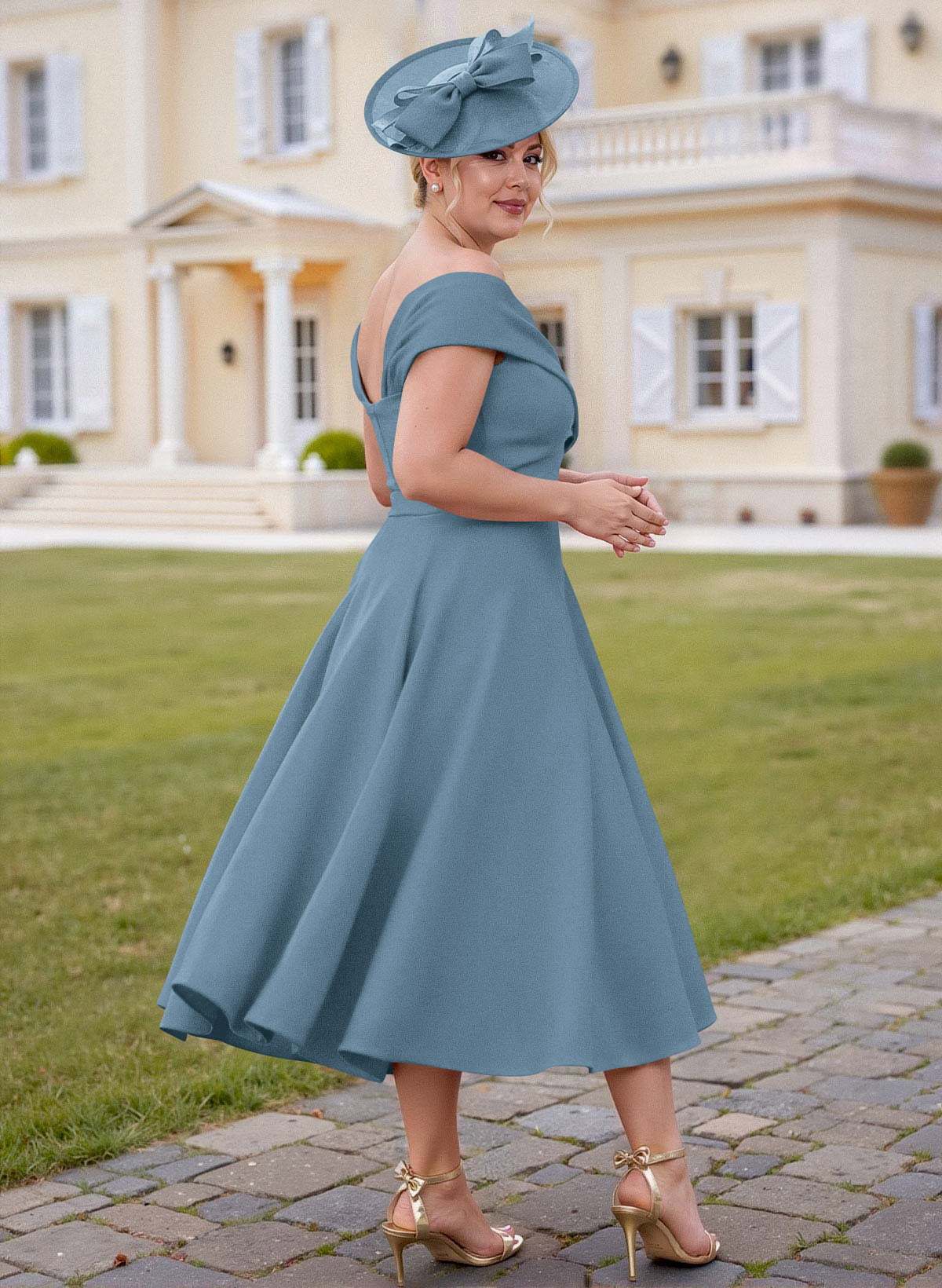 Off-The-Shoulder Tea-Length A-Line Mother Of The Bride Dresses