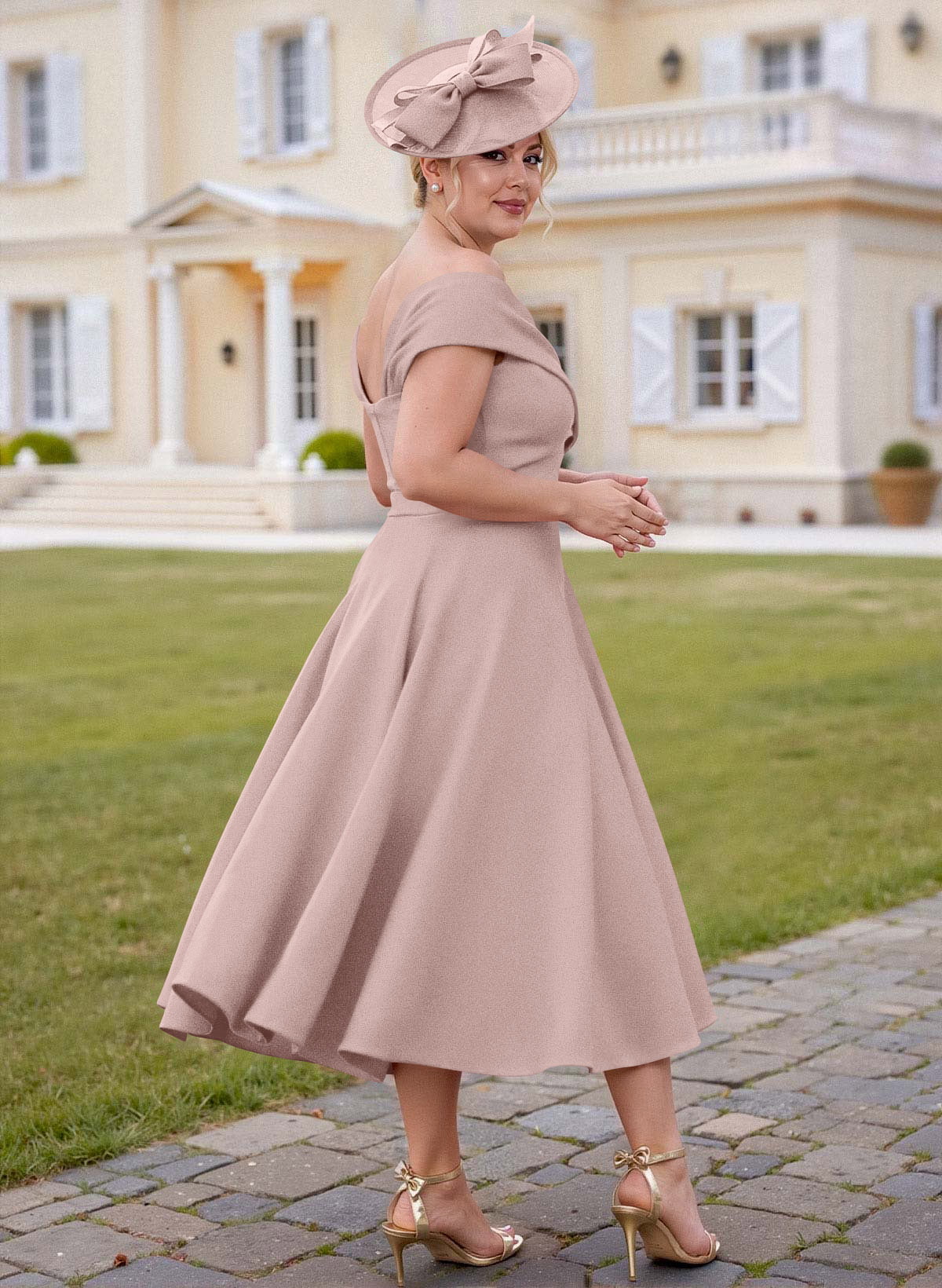 Off-The-Shoulder Tea-Length A-Line Mother Of The Bride Dresses