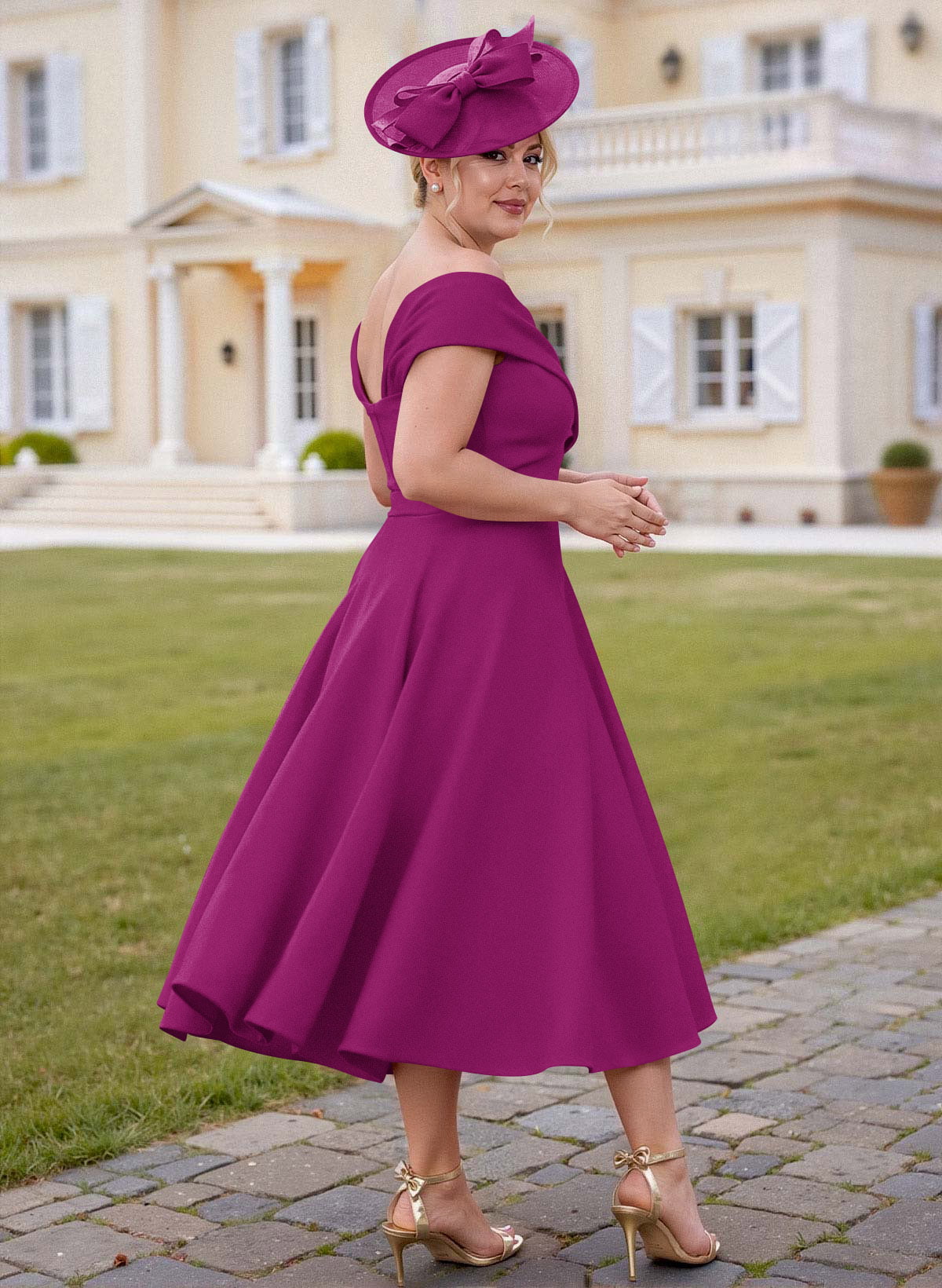 Off-The-Shoulder Tea-Length A-Line Mother Of The Bride Dresses