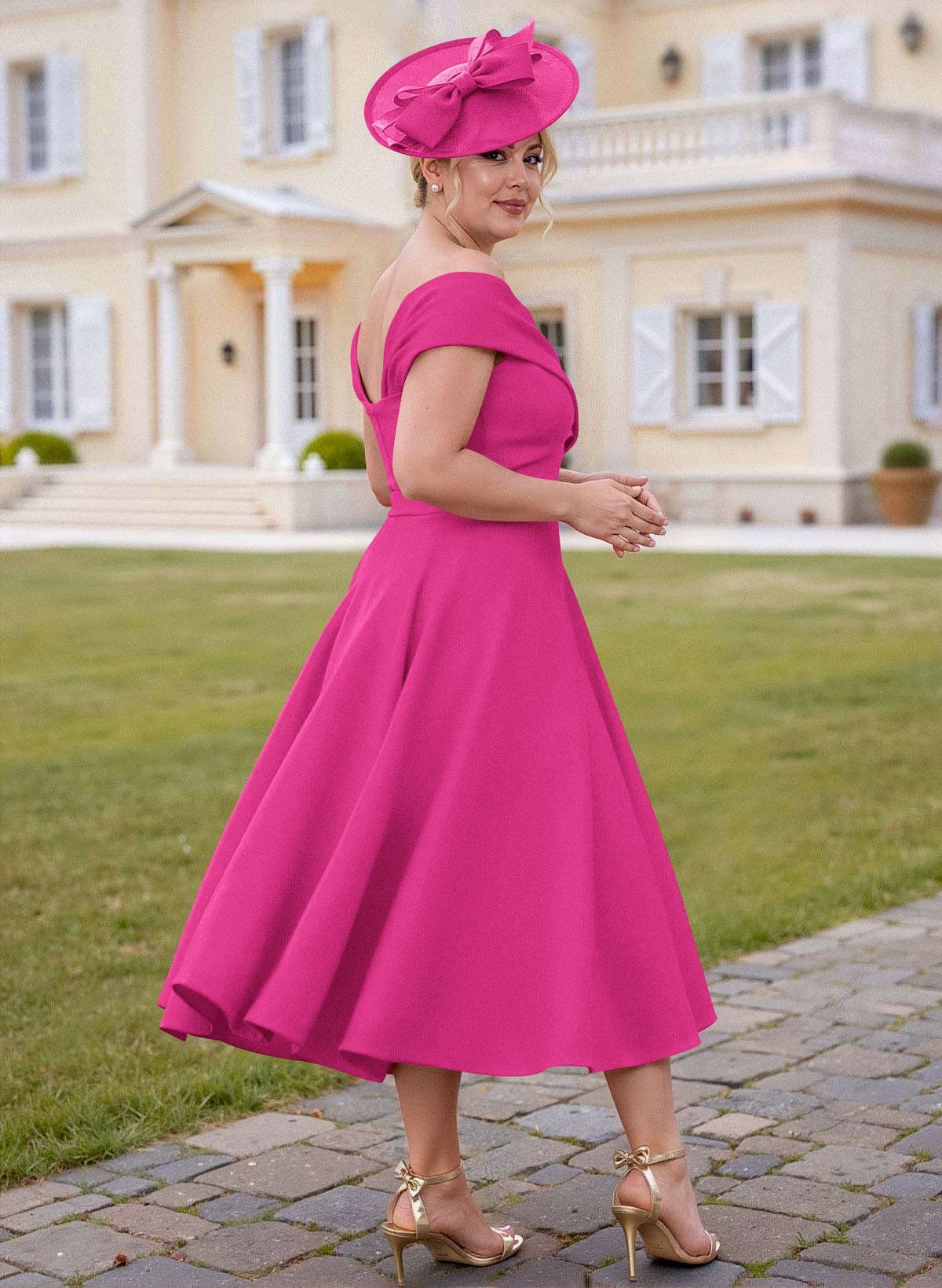 Off-The-Shoulder Tea-Length A-Line Mother Of The Bride Dresses