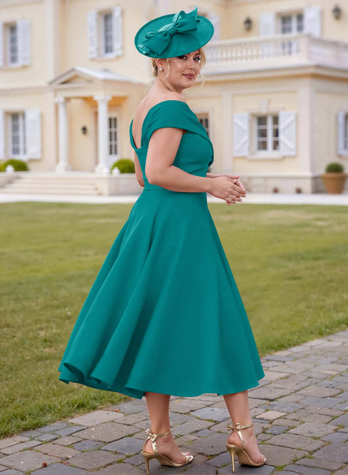 Off-The-Shoulder Tea-Length A-Line Mother Of The Bride Dresses