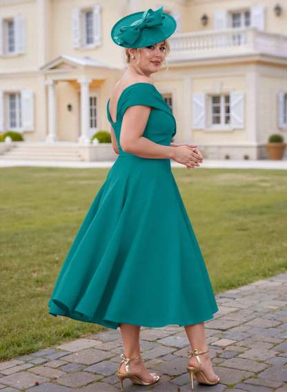 Off-The-Shoulder Tea-Length A-Line Mother Of The Bride Dresses