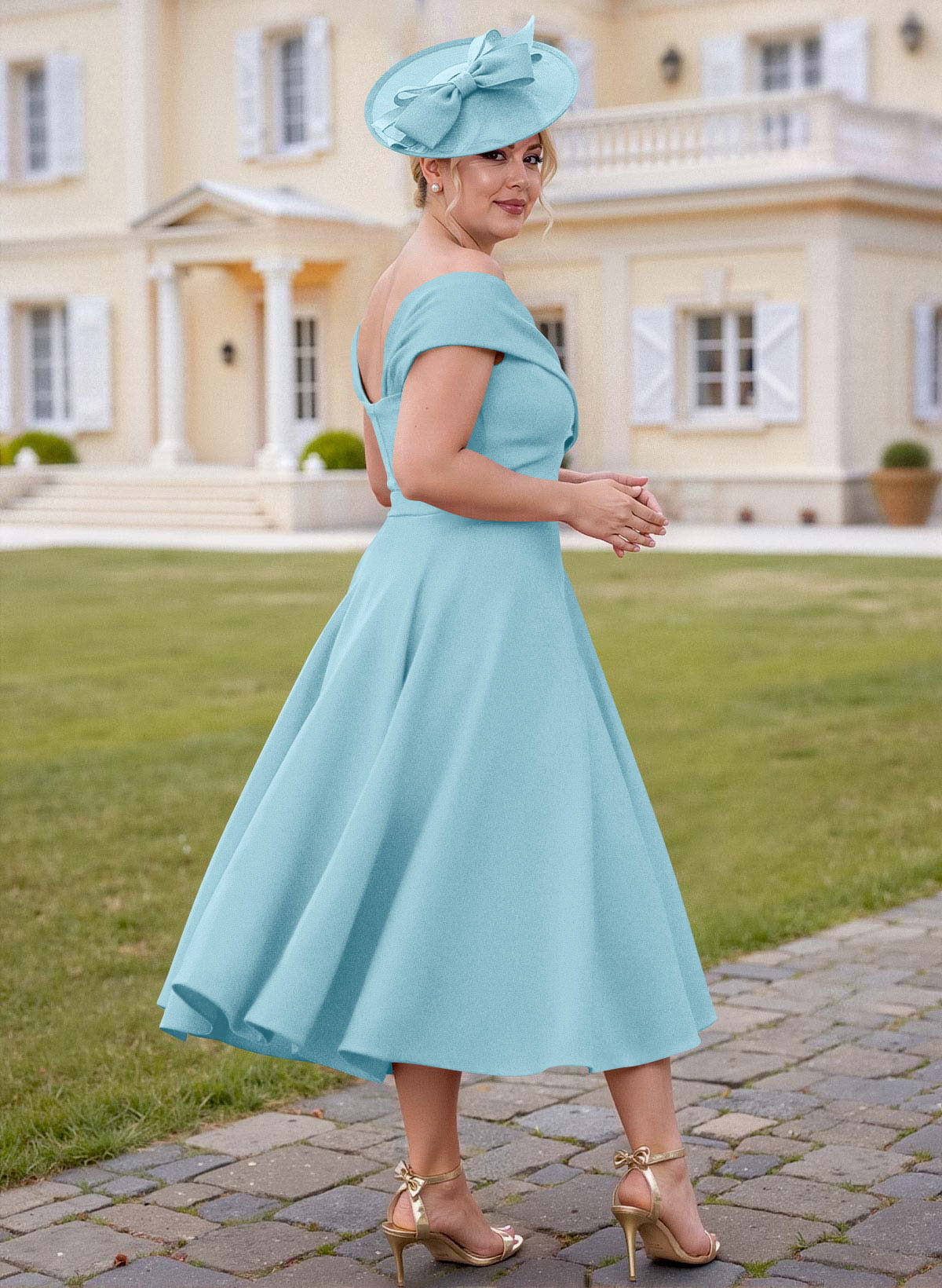 Off-The-Shoulder Tea-Length A-Line Mother Of The Bride Dresses
