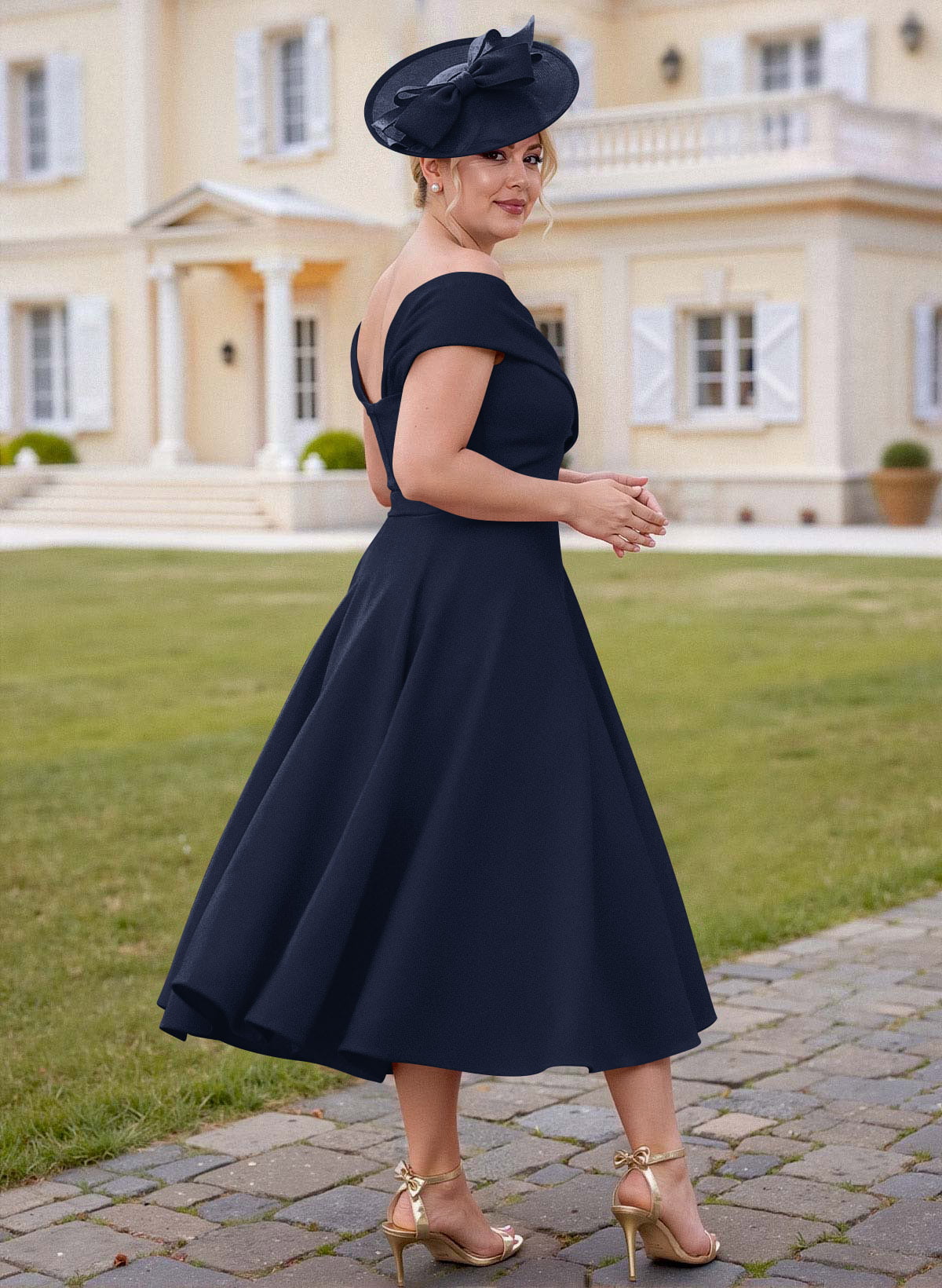 Off-The-Shoulder Tea-Length A-Line Mother Of The Bride Dresses