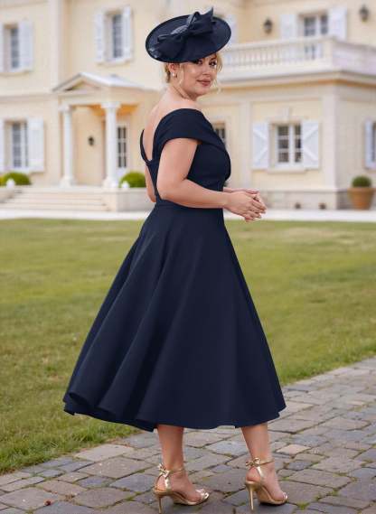 Off-The-Shoulder Tea-Length A-Line Mother Of The Bride Dresses