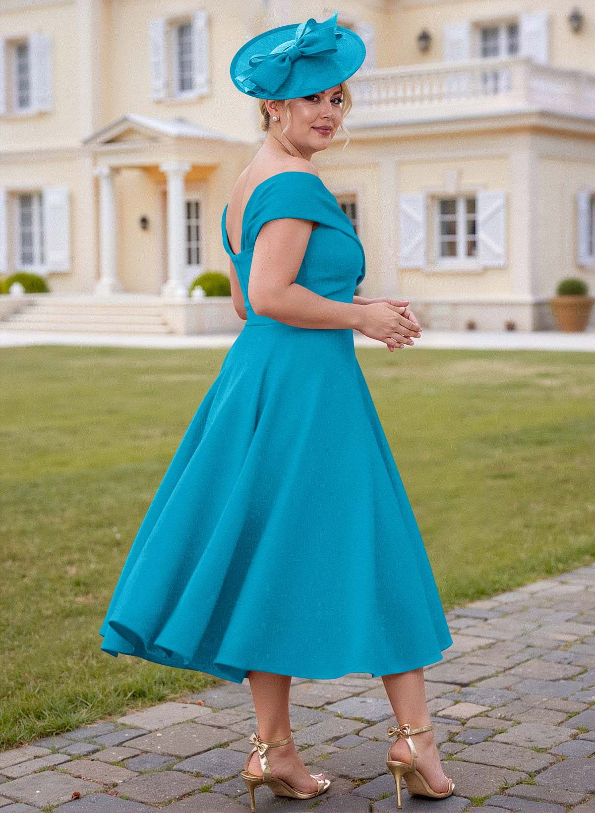 Off-The-Shoulder Tea-Length A-Line Mother Of The Bride Dresses