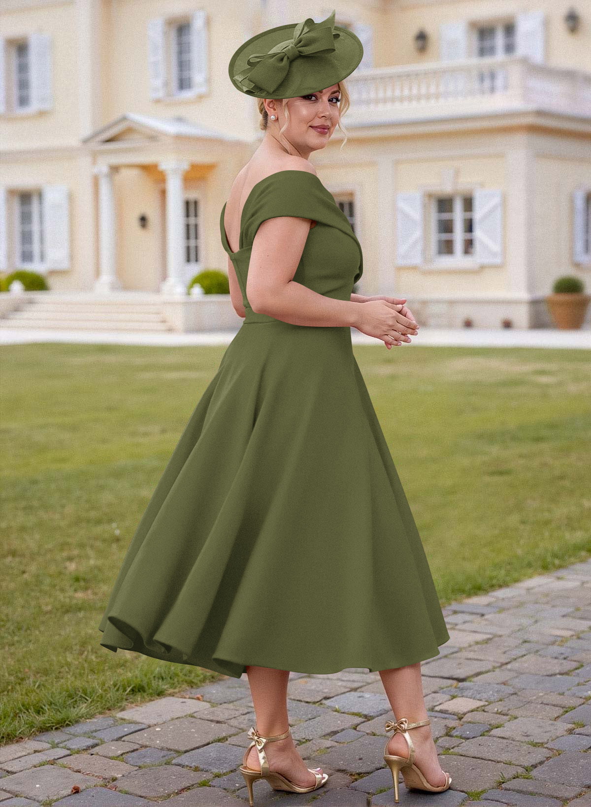 Off-The-Shoulder Tea-Length A-Line Mother Of The Bride Dresses
