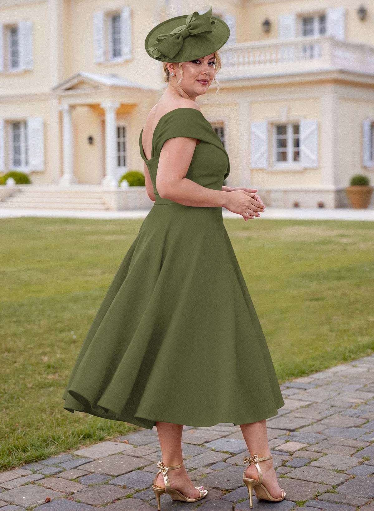 Off-The-Shoulder Tea-Length A-Line Mother Of The Bride Dresses