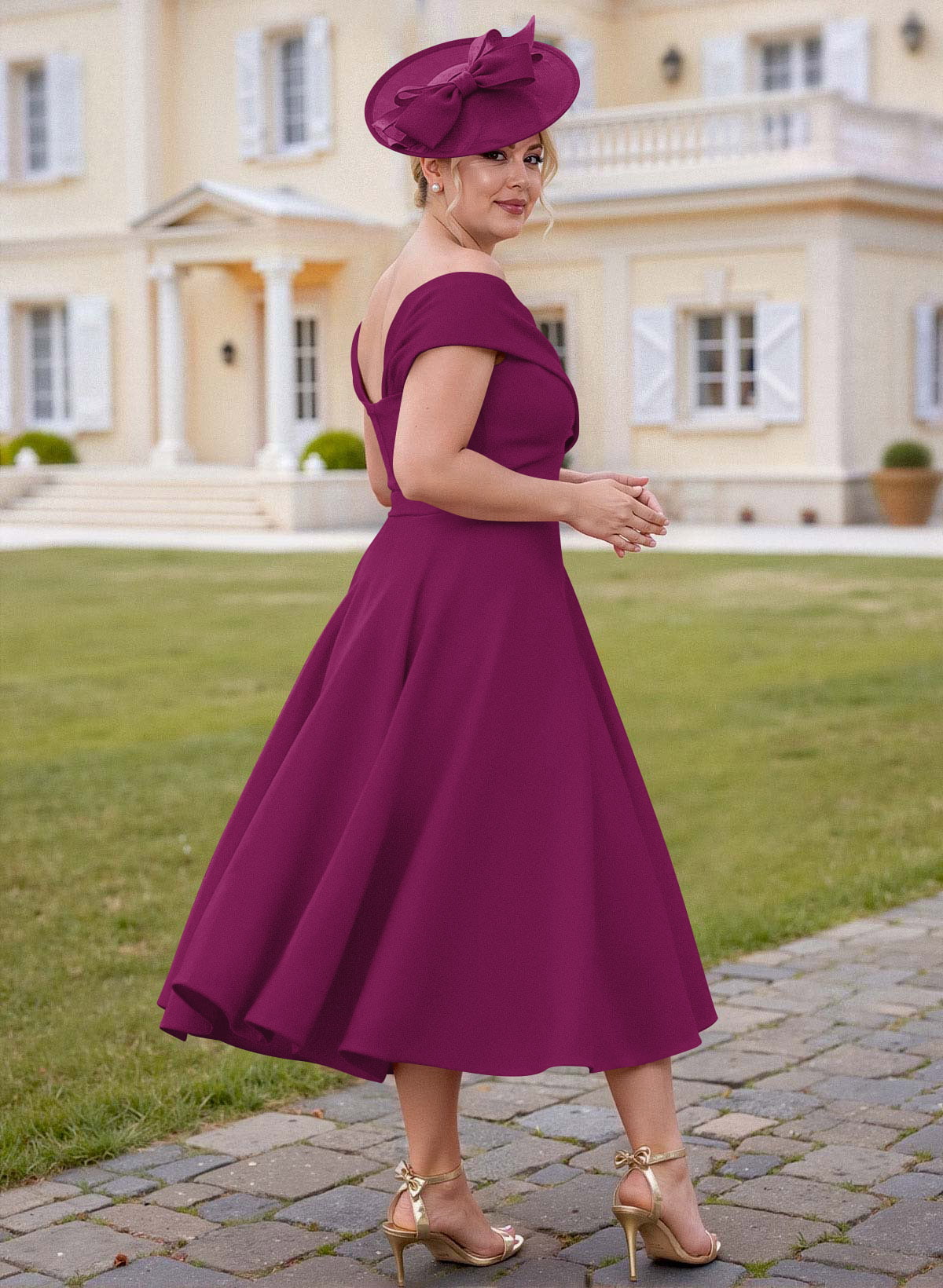 Off-The-Shoulder Tea-Length A-Line Mother Of The Bride Dresses
