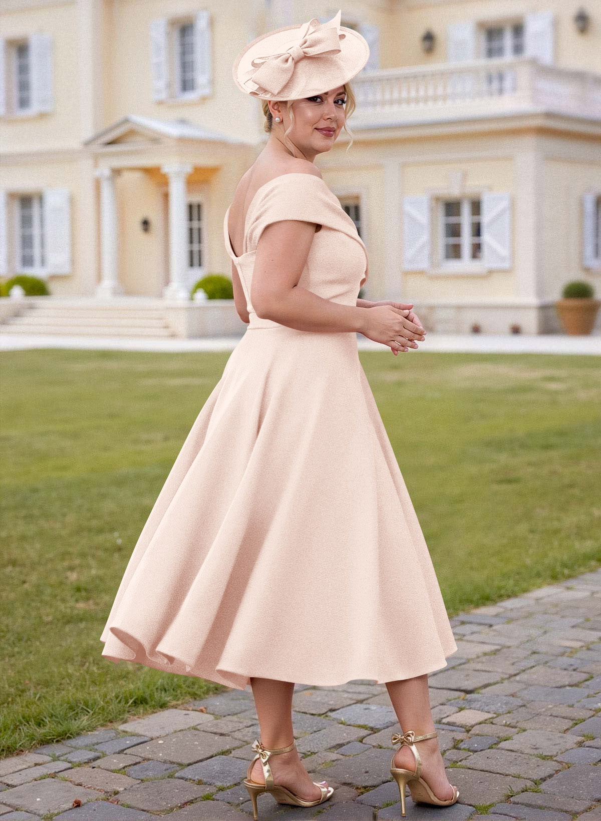 Off-The-Shoulder Tea-Length A-Line Mother Of The Bride Dresses