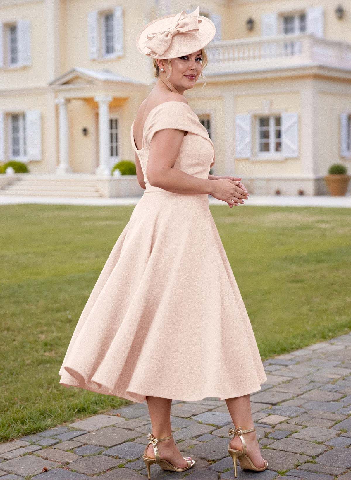 Off-The-Shoulder Tea-Length A-Line Mother Of The Bride Dresses