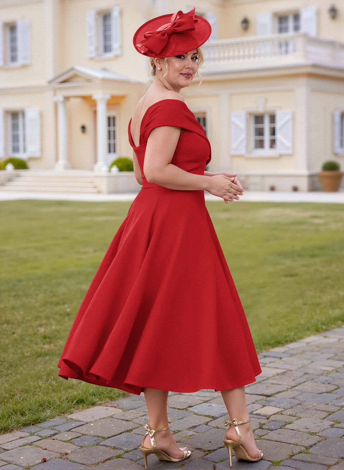 Off-The-Shoulder Tea-Length A-Line Mother Of The Bride Dresses