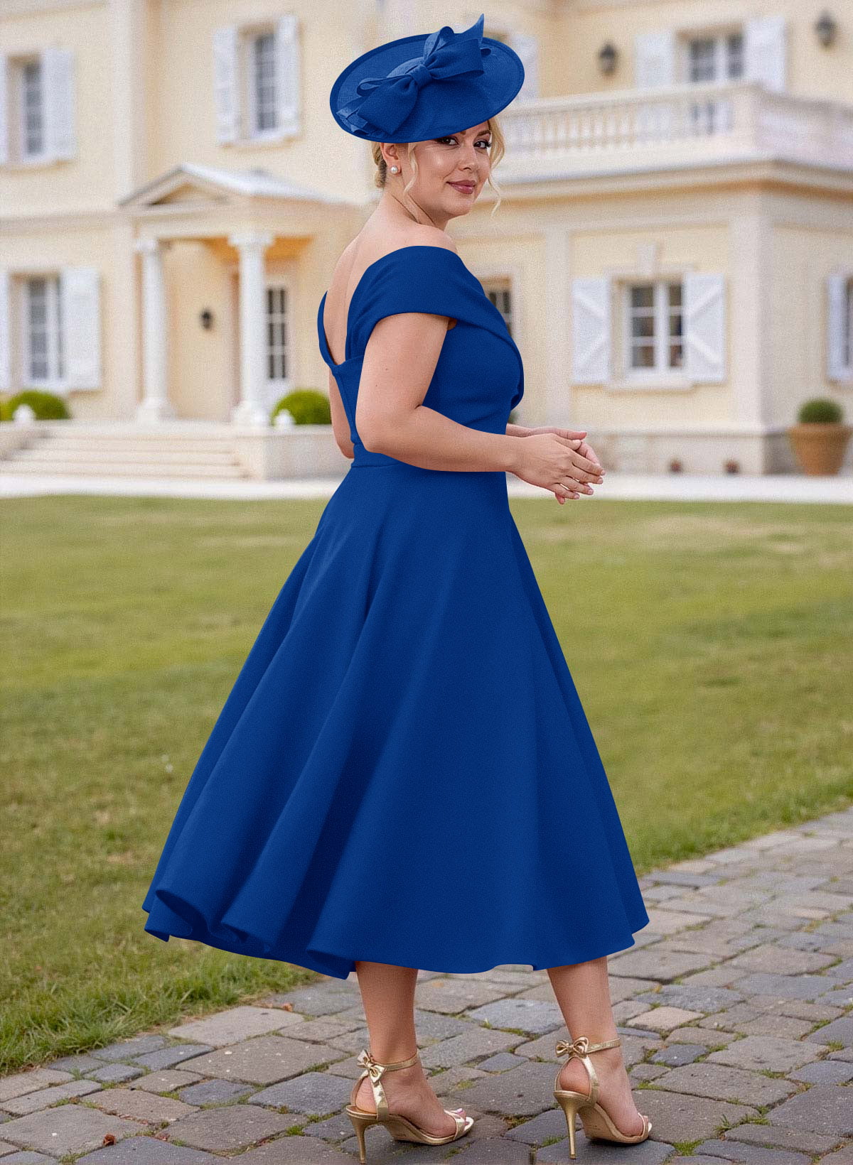 Off-The-Shoulder Tea-Length A-Line Mother Of The Bride Dresses