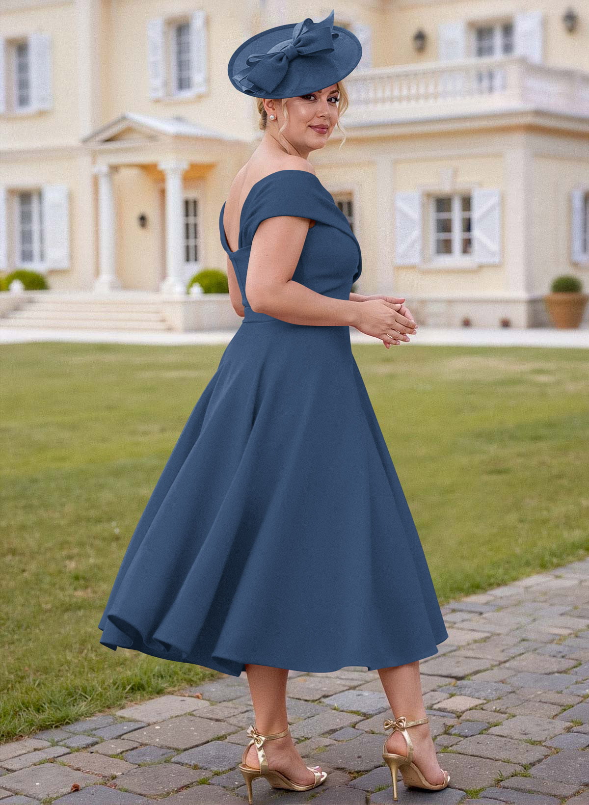 Off-The-Shoulder Tea-Length A-Line Mother Of The Bride Dresses