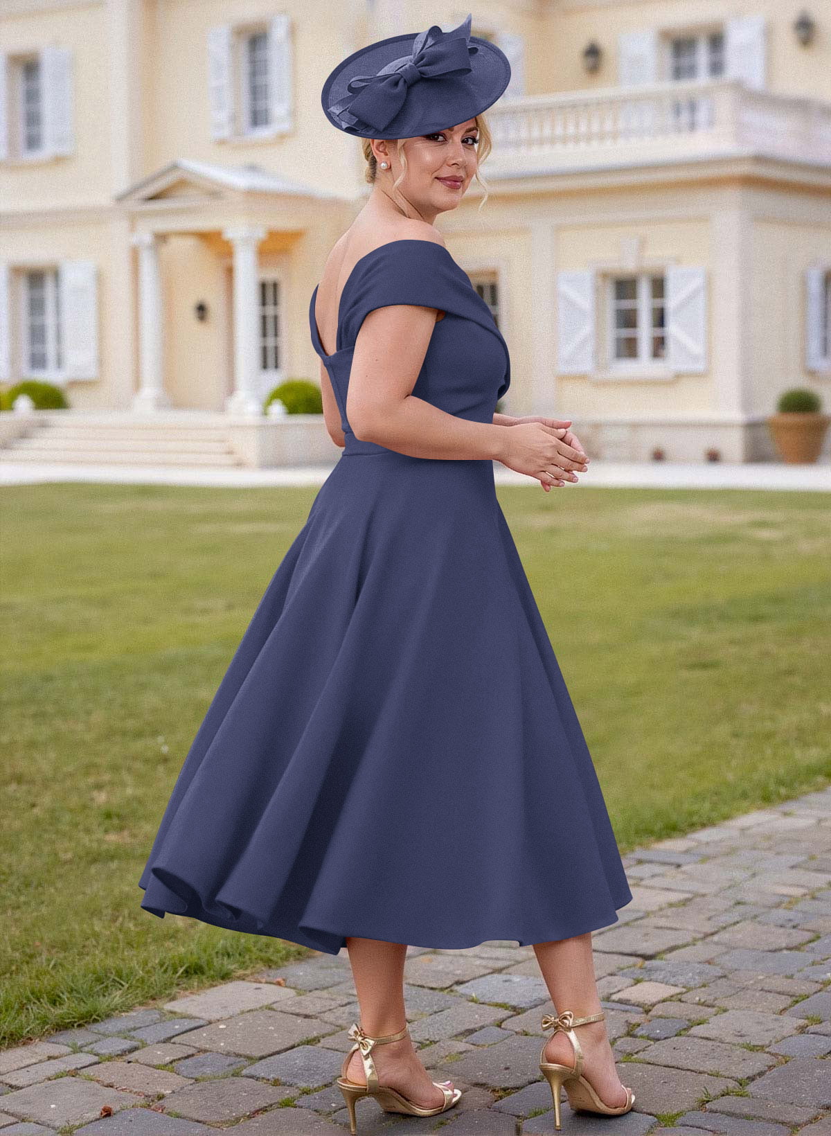 Off-The-Shoulder Tea-Length A-Line Mother Of The Bride Dresses